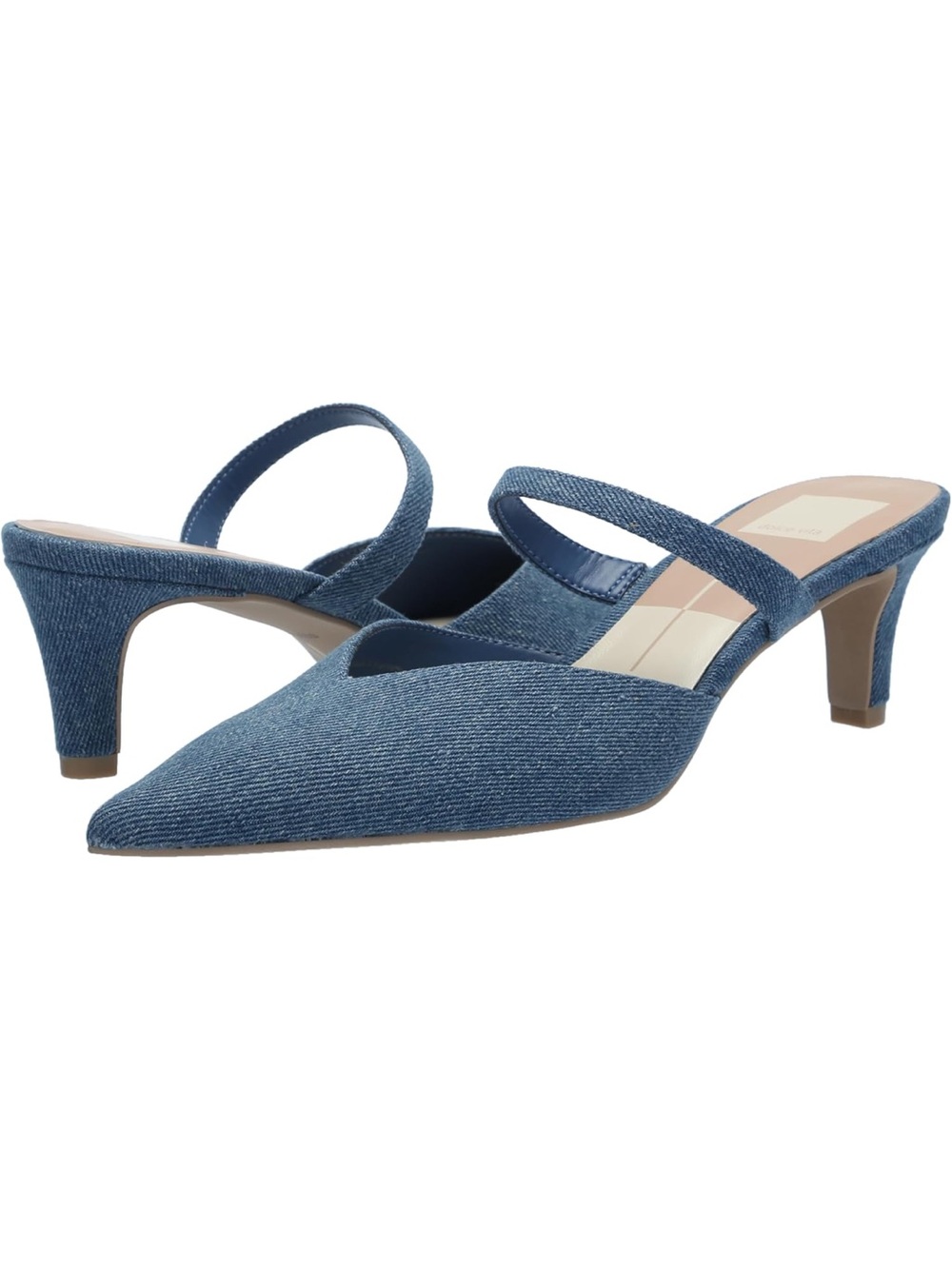 Dolce Vita Blue Denim Pointed Toe Kitten Heel Mules